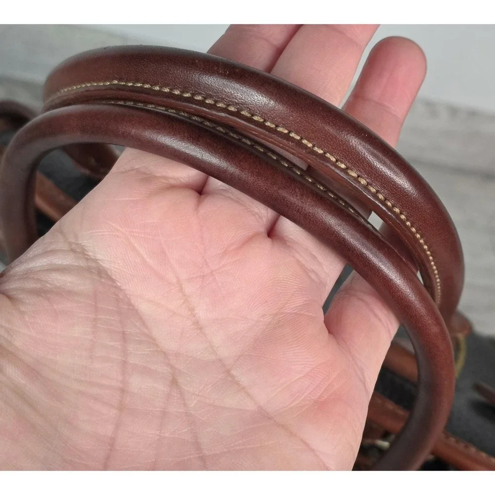 80s Vintage Liz Claiborne Genuine Leather Handbag Black Brown Trim Purse - Picture 9 of 13